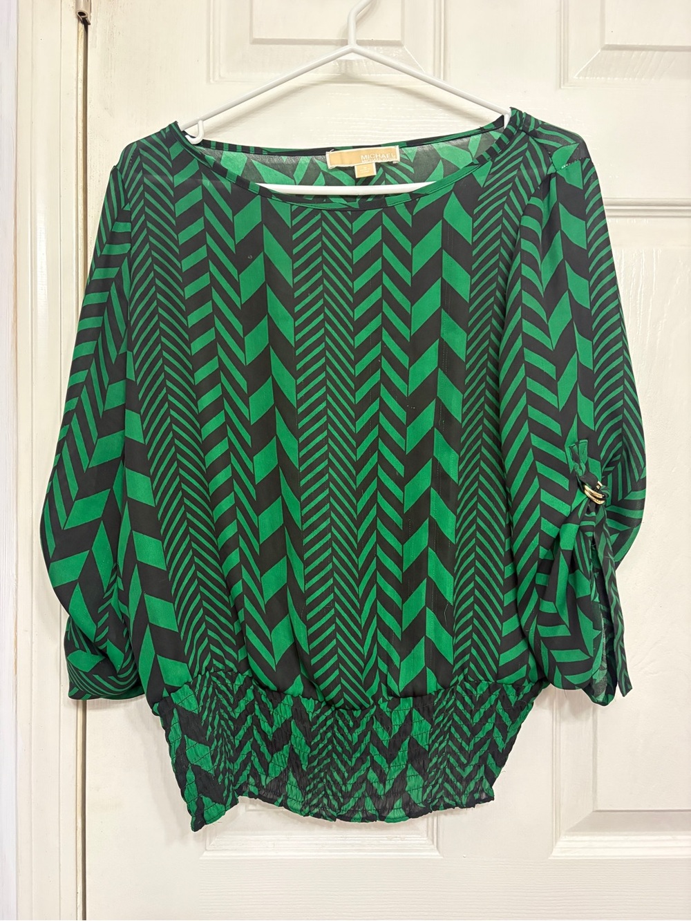 Michael Kors Green Chevron Print Women's Blouse Size Small
